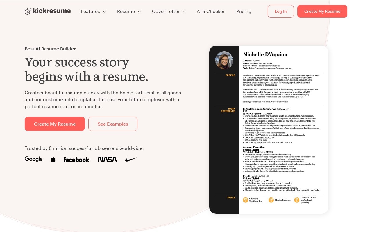 KickResume – Home (Website)